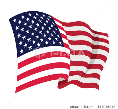 USA waving flag. American national symbol isolated on white background. Banner design element 134056042