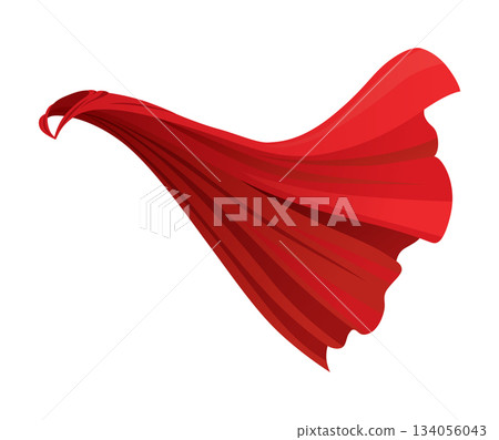 Superhero red cape in side view. Scarlet fabric silk cloak. Mantle costume or cover cartoon vector illustration 134056043
