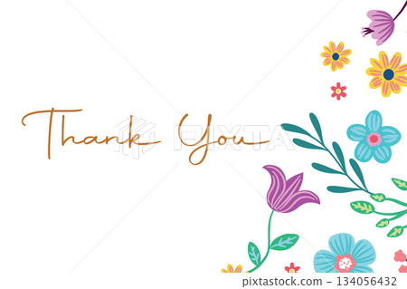 Floral Thank You Card Template with Elegant Script and Flowers 134056432