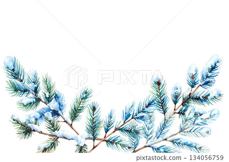 雪枝裝飾畫框，水彩畫 134056759