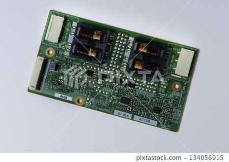 Computer parts and board on white background 134056915