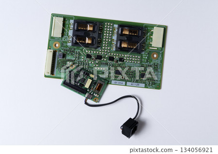 Computer parts and board on white background Computer parts and board on white background 134056921
