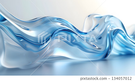 在乾淨的背景上,透明玻璃紋理的3D流體波浪緩緩擴散。 在乾淨的背景上,透明玻璃紋理的3D流體波浪緩緩擴散。 134057012