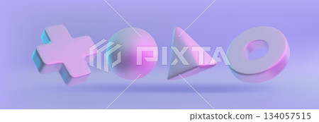 Sphere, ring, cone and cross volume shapes 3D models, geometric figures glossy surface, vector game metaverse concept 134057515