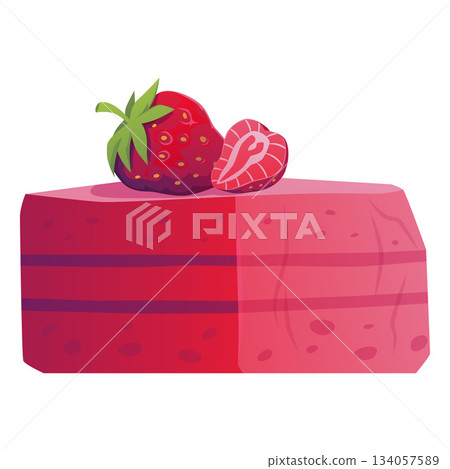 Handmade natural soap with strawberry flat vector, soap brick berry flavor, bathing aroma cosmetic fruit fragrance 134057589