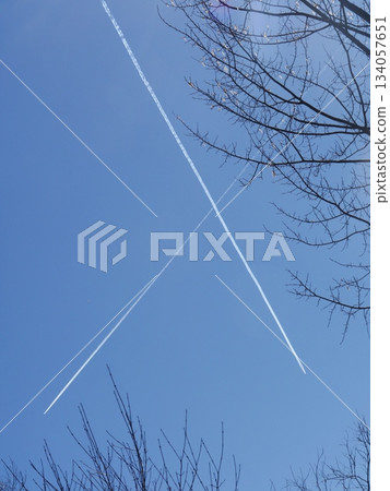 The sky is blue and clear with a few white clouds 134057651