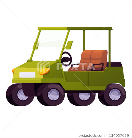 A green golf cart icon, transporting players around the course. A green golf cart icon, transporting players around the course. 134057659