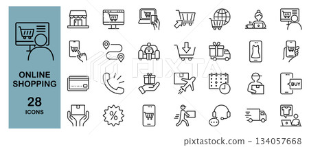 Online shopping line icon set Online shopping line icon set 134057668