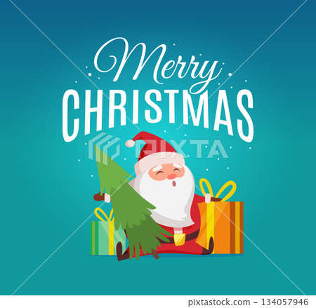 Christmas poster. santa with present boxes for kids. party background invitation 134057946
