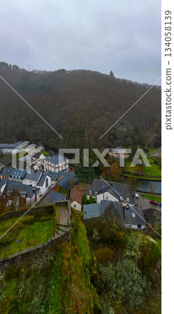 Esch-Sur-Sure, Wiltz, Grand Duche De Luxembourg, December 7, 2025, Misty Hillside Village Esch-Sur-Sure, Wiltz, Grand Duche De Luxembourg, December 7, 2025, Misty Hillside Village 134058139