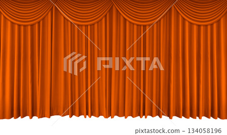 Orange stage curtain with long top edge, isolated on white background. Orange stage curtain with long top edge, isolated on white background. 134058196