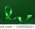 3d Vibrant Green Ribbon. World Glaucoma Awareness Month. Horizontal Web Banner, Design template for posters, banners and social networks, infographic magazines or websites. 3d render  134058201