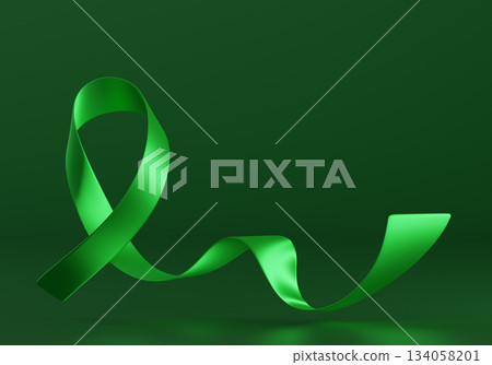 3d Vibrant Green Ribbon. World Glaucoma Awareness Month. Horizontal Web Banner, Design template for posters, banners and social networks, infographic magazines or websites. 3d render  134058201
