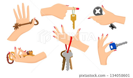 Female hands holds keys 134058601