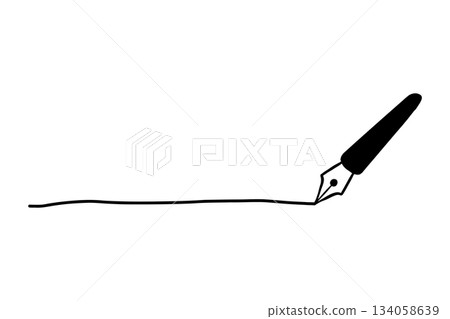 Simple hand-drawn line illustration: fountain pen, black, straight Simple hand-drawn line illustration: fountain pen, black, straight 134058639