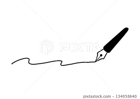 Simple hand-drawn line illustration: fountain pen, black, squiggly lines Simple hand-drawn line illustration: fountain pen, black, squiggly lines 134058640