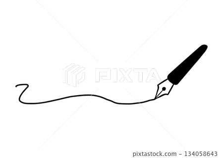 Simple hand-drawn line illustration: fountain pen, black, squiggly lines Simple hand-drawn line illustration: fountain pen, black, squiggly lines 134058643