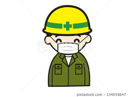 戴著口罩的建築工人插圖 134058647