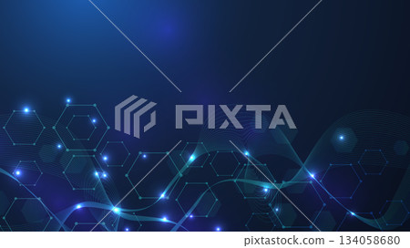 Health care or medical abstract background with hexagons, lines and dots. Scientific innovation banner template concept. Biology and pharmaceutical technology background. Vector illustration. 134058680