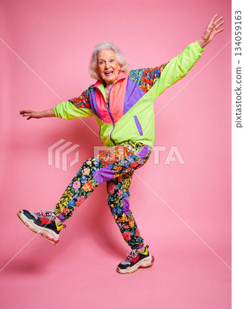 Active senior woman dancing. AI-generated item 134059163