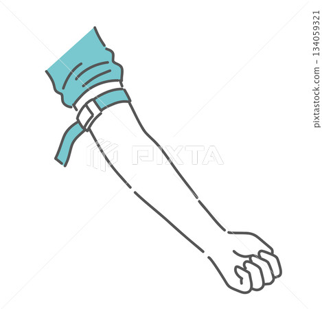Illustration of an arm with a tourniquet wrapped around it (preparing for blood collection and securing a vein) Illustration of an arm with a tourniquet wrapped around it (preparing for blood collection and securing a vein) 134059321