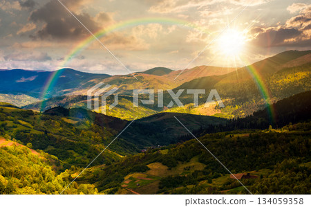 rolling forested hills in spring at sunset. beautiful scenery of mountainous countryside in dappled evening light. leadership corporate wallpaper under the rainbow rolling forested hills in spring at sunset. beautiful scenery of mountainous countryside in dappled evening light. leadership corporate wallpaper under the rainbow 134059358