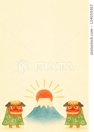Mount Fuji and lion dance illustration 134059367
