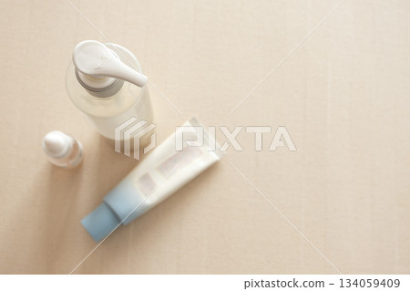 Skincare and cosmetic products on neutral beige background. Beauty, dermatology, personal care 134059409