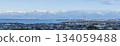 Panoramic view of the Tateyama mountain range and the cityscape 134059488