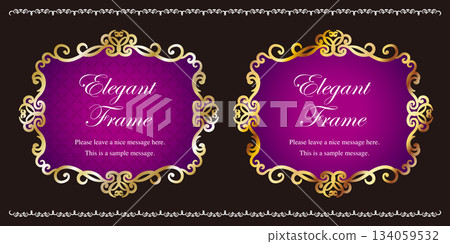 Luxury elegance frame set, decorative design, ornamental border, elegant background, gold, purple 134059532