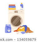 Washing machine and pile of laundry. Flat vector isolated illustration 134059879