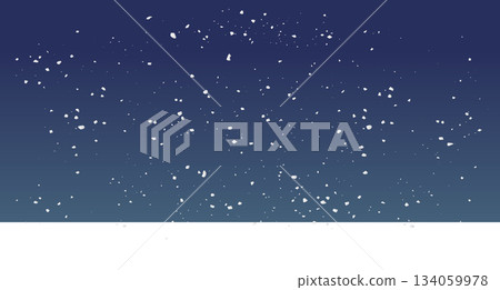 夜幕降臨，冬日天空飄落著白色的粉狀雪花，向量背景圖。 134059978