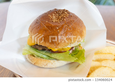 Delicious hamburger and french fries 134060024