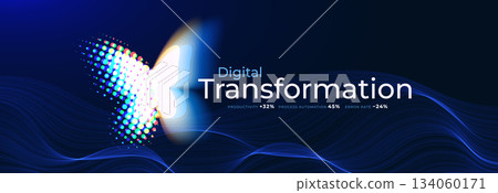 Digital Transformation Business Butterfly Logo Icon Symbol, Big Data Research Analytics Technology, AI Tech Strategy for Business Growth. Abstract Neon Insect Butterfly Robot. Vector Illustration 134060171