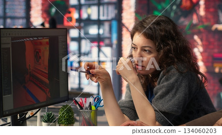 Game developers leverages AI chatbot and software to create Mars environment. Using generative artificial intelligence app utilizes deep learning and automation for futuristic game designs. Camera B. 134060203