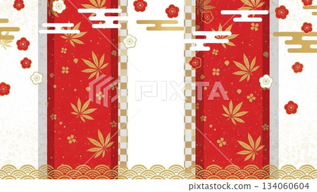 A gorgeous Japanese-style background template with red and gold Japanese pattern design 134060604