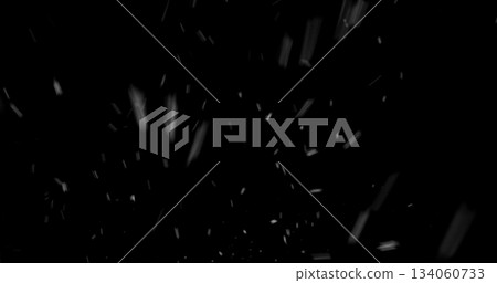 Falling snowflakes isolated on black background. Winter snow overlay texture for VFX, compositing, motion graphics and atmospheric effects 134060733