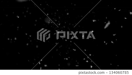 Falling snowflakes isolated on black background. Winter snow overlay texture for VFX, compositing, motion graphics and atmospheric effects 134060785