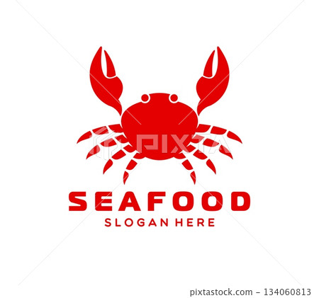 Crab seafood icon for gourmet cuisine or restaurant or gastro bar menu, vector sign. Crab with claws red silhouette badge for seafood kitchen or fish market and fresh sea food products package label Crab seafood icon for gourmet cuisine or restaurant or gastro bar menu, vector sign. Crab with claws red silhouette badge for seafood kitchen or fish market and fresh sea food products package label 134060813