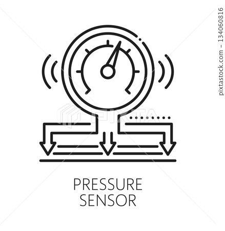 Pressure detection control sensor line icon. Pressure detection alarm outline icon, smart home technology innovation linear vector pictogram. House security system thin line symbol or sign Pressure detection control sensor line icon. Pressure detection alarm outline icon, smart home technology innovation linear vector pictogram. House security system thin line symbol or sign 134060816