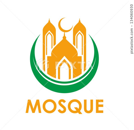 Muslim ramadan arabian mosque icon. Vector Arabian emblem featuring mosque domes and crescent moon in circular Islamic design for Muslim schools, religious centers and Quran education institutions Muslim ramadan arabian mosque icon. Vector Arabian emblem featuring mosque domes and crescent moon in circular Islamic design for Muslim schools, religious centers and Quran education institutions 134060930