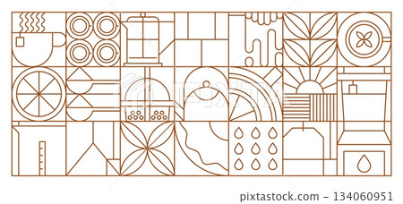 Tea drinks abstract geometric pattern of modern line shapes, vector background. Tea drinks pattern of teacup and lemon with teabag and bubble tea with drinking straw and teapot in geometric background Tea drinks abstract geometric pattern of modern line shapes, vector background. Tea drinks pattern of teacup and lemon with teabag and bubble tea with drinking straw and teapot in geometric background 134060951
