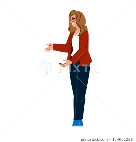 Businesswoman inviting or welcoming with open hands Businesswoman inviting or welcoming with open hands 134061228