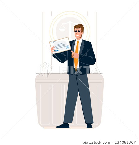 Lawyer showing legal certificate representing justice and law Lawyer showing legal certificate representing justice and law 134061307