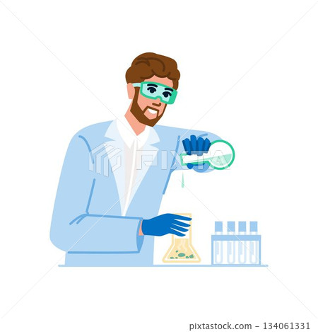 Male scientist conducting chemistry experiment in laboratory 134061331