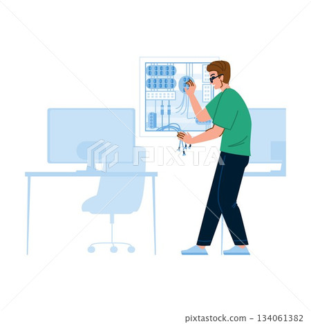 Man working on server wiring network maintenance 134061382
