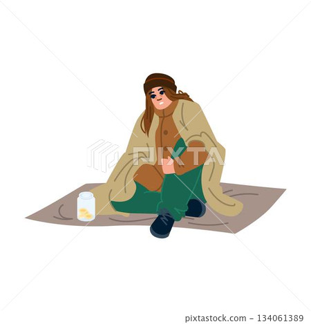 Homeless woman needing money begging on street 134061389