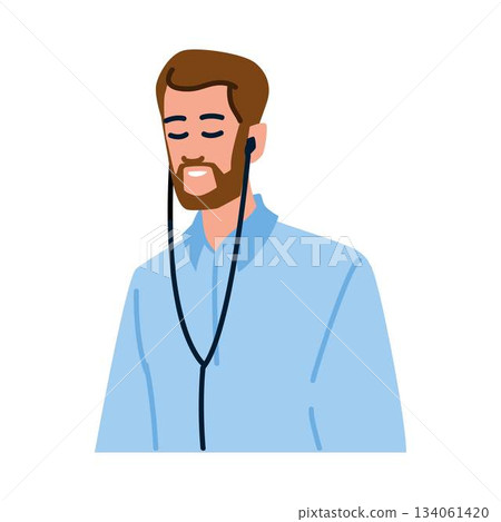 Man enjoying music with closed eyes and earphones Man enjoying music with closed eyes and earphones 134061420