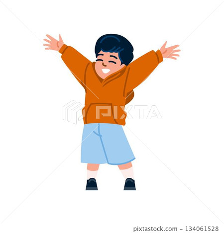Happy kid boy expressing joy with open arms 134061528