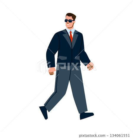 Bodyguard man walking wearing dark suit and sunglasses Bodyguard man walking wearing dark suit and sunglasses 134061551